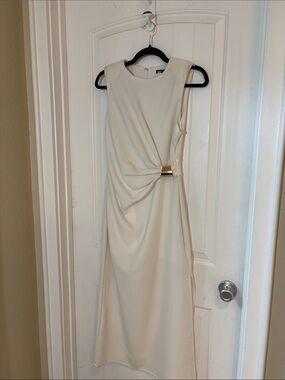 Ina fina Sleeveless Cream Twist-Detail Midi Dress - Elegant Evening Wear